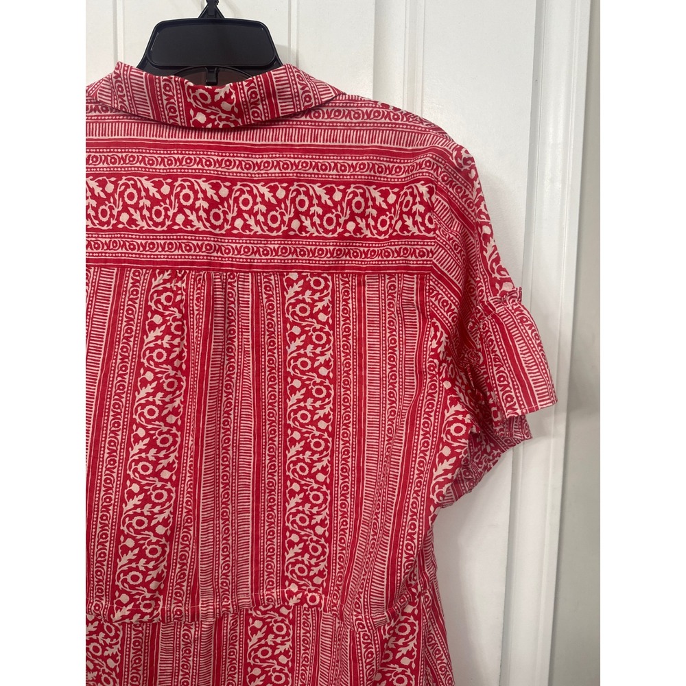 Printfresh x Pencil & Paper Co Red White Block Print Organic Cotton Midi Dress M - Picture 10 of 12